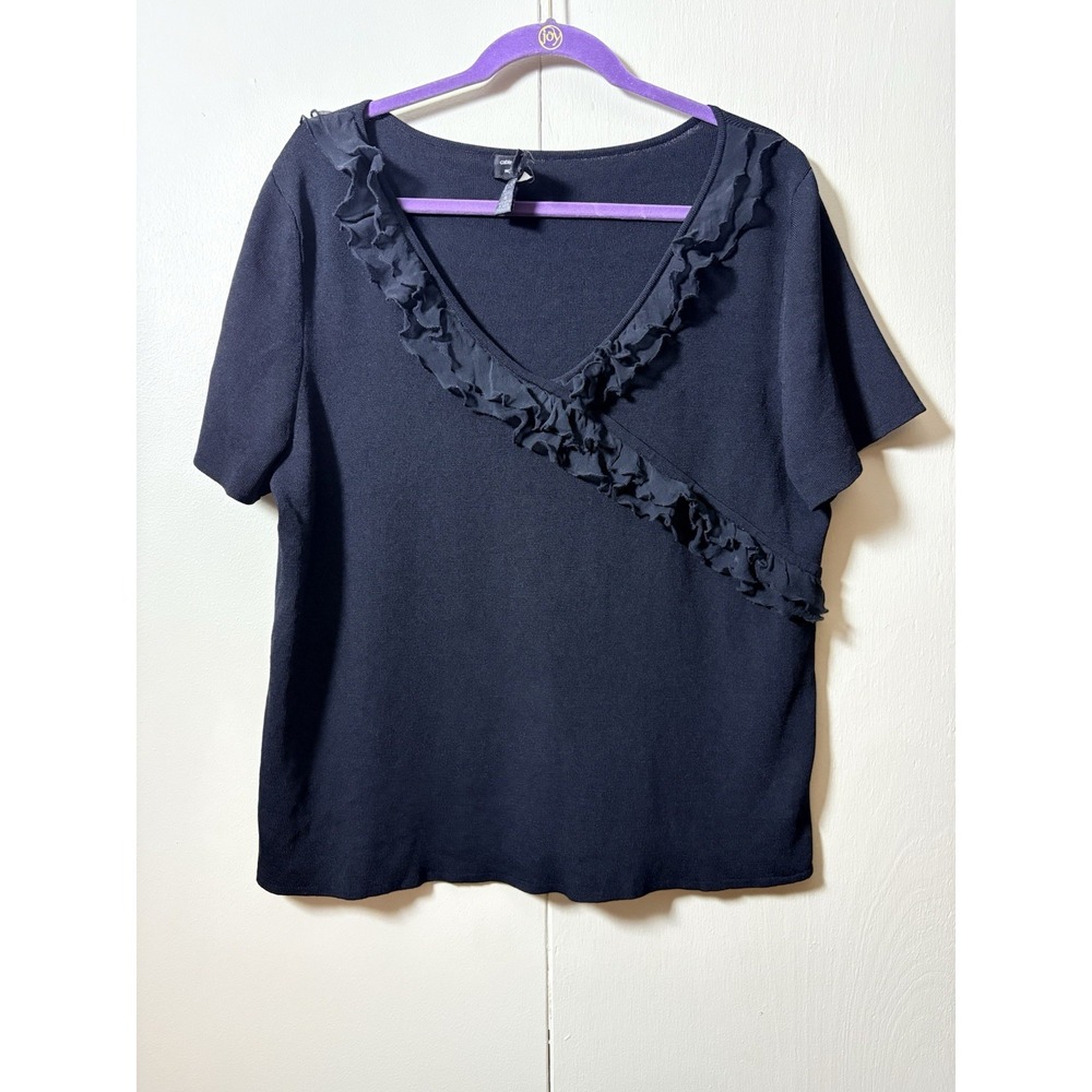 Cable & Gauge 1X Black Ruffle Top Romantic Officecore Coquette Soft Girl Goth